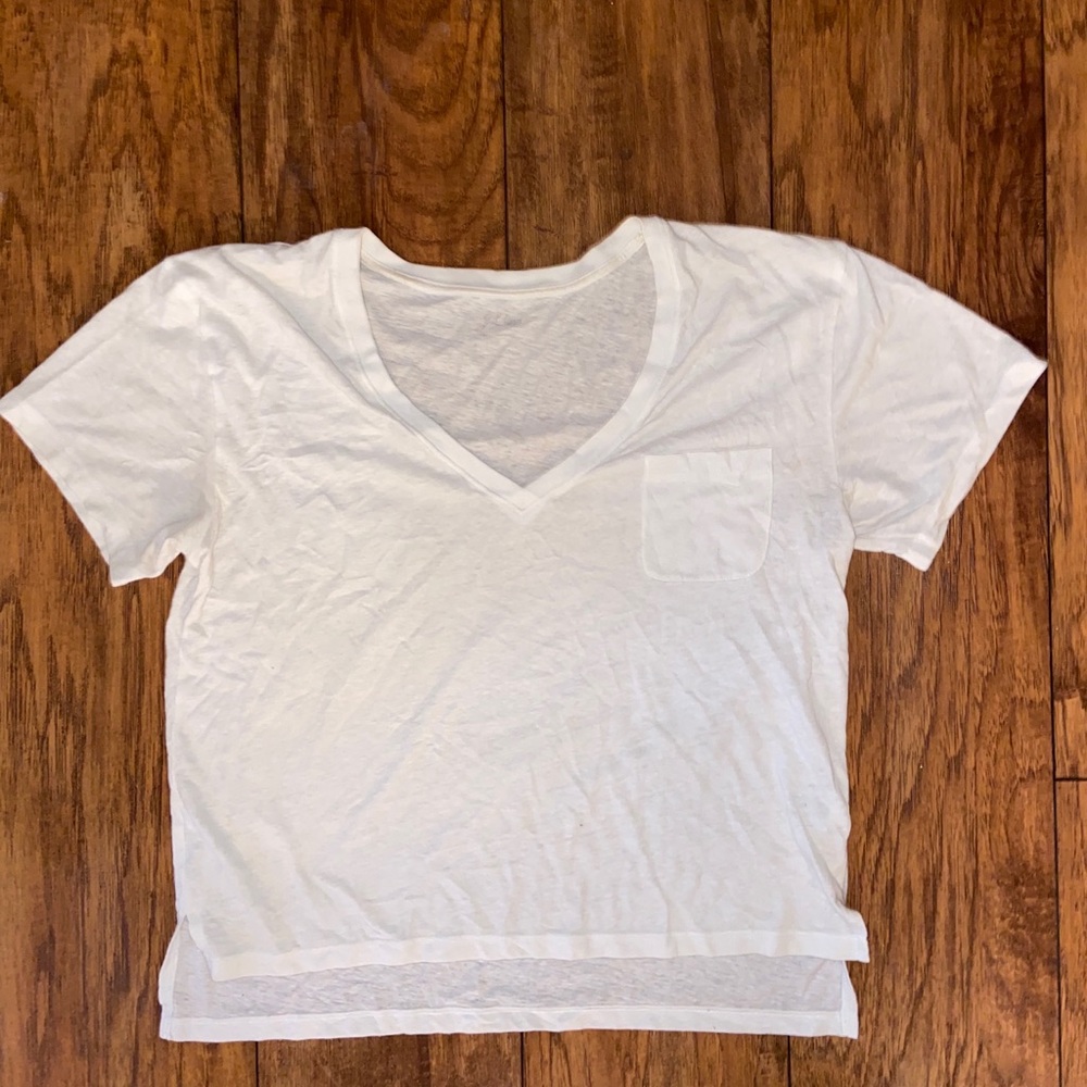 J. Crew white linen v neck pocket t shirt